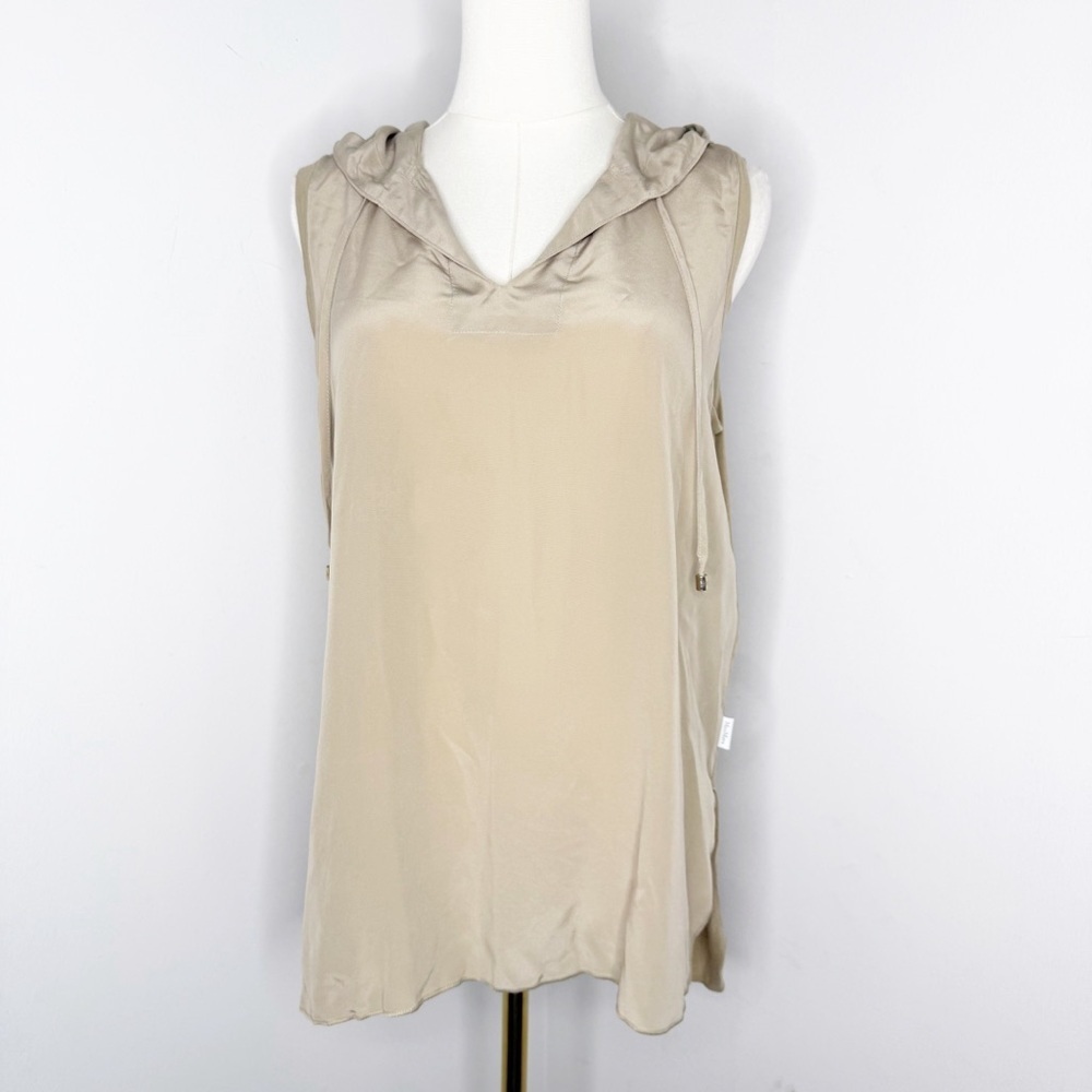 MaxMara Leisure Hooded Sleeveless Blouse Beige Tan Top Size L